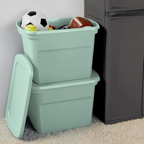 Sterilite 8 Pack Tote, Plastic Stackable Storage Bin Container with Lid, 18 Gallon, Mindful Mint - Image 5