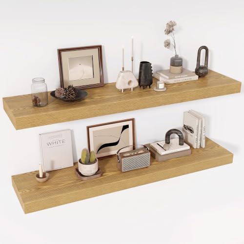 Acovy 48 Inch Floating Shelves, 12" Deep Floating Shelf Wall Mounted, 48" Wall Shelves, Rustic Deep Bookshelf, Extra Deeper & Thicker Display Shelves for Bedroom, Living Room, Set of 2 by Acovy