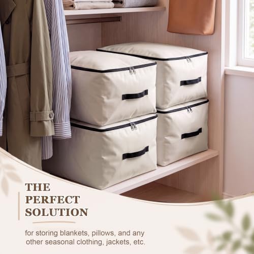 Lewtemi 110L 4 Pack Clothing Storage Bags with Cedar Sachets, Large Sweater Organizer, Breathable Fabric Containers for Clothes, Bedding & Blankets, Closet & Under Bed Storage (Beige,Creative) - Image 5