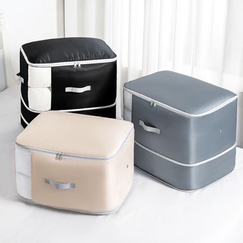 Comforter Storage Bag -Large Capacity Blanket Storage Bags 3-Layer Ultra Space Saving Self Compression Organizer, Washable Compression Bags for Storage Comforter Blanket, 4-Pack, Grey - Image 7