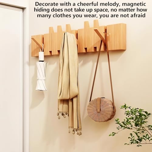 Paint Wood Wall Mounted Coat RackHooks Piano Key Hangers Natural Solid Wood Hanger Non-Woven Fabric Clothes Hangers for Closet, Kitchen, Bedroom, Bathroom, Entryway（Beech 6 Hooks） - Image 2