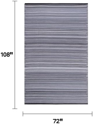 Fab Habitat Outdoor Rug - Waterproof, Fade Resistant, Crease-Free - Premium Recycled Plastic - Striped - Large Patio, Deck, Sunroom, Camping, RV - Cancun - Midnight - 6 x 9 ft - Image 2