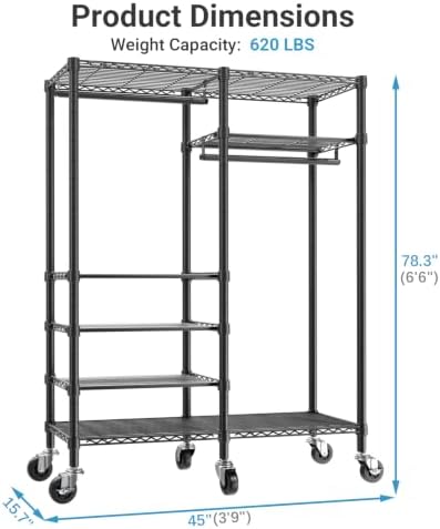VIPEK R4 Rolling Clothing Rack, Garment Rack with Movable Wheels, Black - Image 6