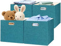 Posprica Collapsible Storage Bins,13×13 Foldable Storage Cube Boxes Fabric Drawer Fabric Storage Bins Vinyl Record Cubby Cubes with Handles for Bookcase, Closet, Shelf, Cabinet, 4 Pack by Posprica