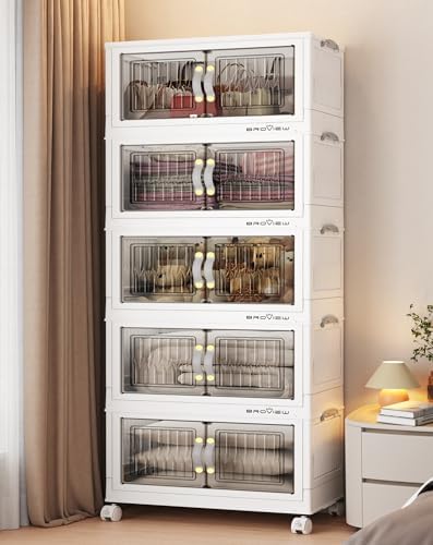 BROVIEW 225Qt Stackable Storage Bins with Lid for Home Dorm, 5Pack White by BROVIEW-EnjoytheArtofLife