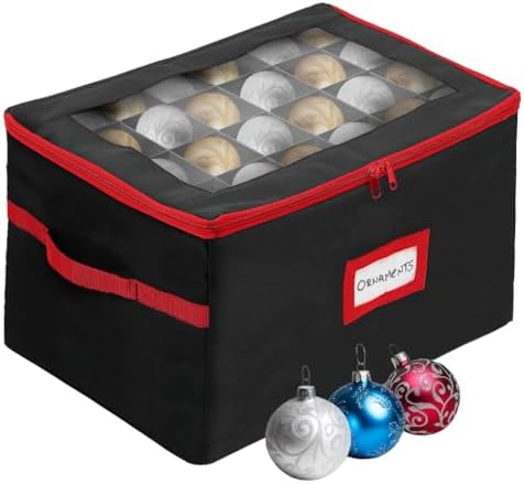 HOLDN’ STORAGE Christmas Ornament Storage Box with Dividers - Fits 96-3” Ornaments, 4 Removable Trays, Durable & Space-Saving, Clear Top Lid, Convenient Storage Designed, Black by HOLDN%E2%80%99STORAGE