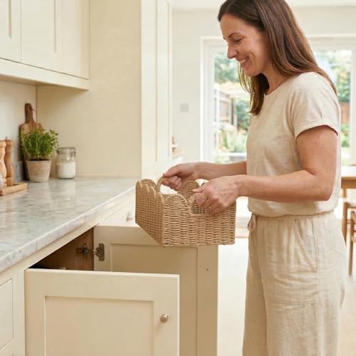 Scalloped Wicker Baskets Set of 3, Hand-Woven Storage with Handles - Image 5