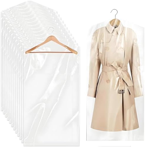 10 Pcs Long Plastic Clothes Covers, 60 * 150cm Clear Clothes Bags Hanging,Dress Bag,Garment Bags Dress Bags Covers Long,Dust-proof Garment Protector Covers for Clothes Shirt Suit Jacket Suit Sweater by GOEDEKE