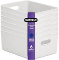 Superio Ribbed Collection - Decorative Plastic Basket Open Home Storage Bins Organizer, Large White (6 Pack) Container Boxes for Organizing Closet Storage Bins for Shelves 15 Liter/16 Quart by Superio