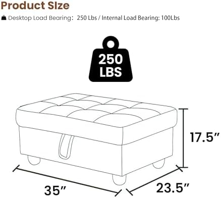 28.5'' Ottoman with Storage, Flannel Ottoman Foot Rest for Living Room Upholstered Footstool, Perfect Storage Ottoman Bench Bag Floor Chair for Bedroom or Entryway, Chocolate - Image 2