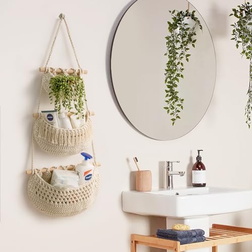 3 Tier Hanging Fruit Baskets for Kitchen, Handmade Cotton Organizer - Image 4