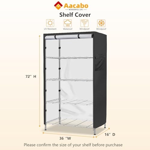 Shelf Cover,Waterproof Dustproof Storage Shelving Unit Cover,Fits 36"Wx16"Dx72"H Shelf,Shelf Display Rack Protector with Zipper,Black - Image 2