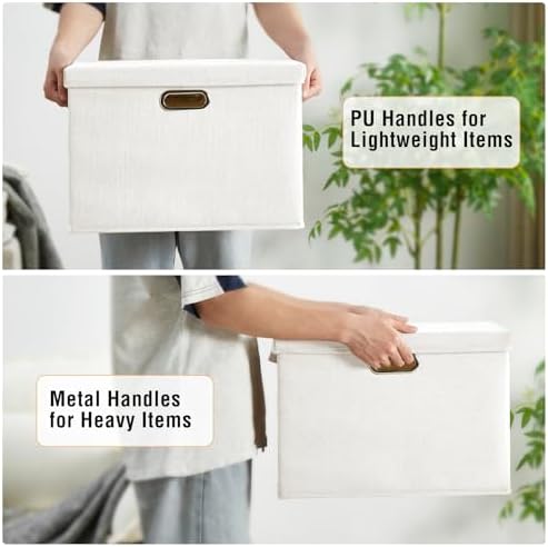 17" Large Fabric Storage Box with Lids, 3-Pack, White - Image 3