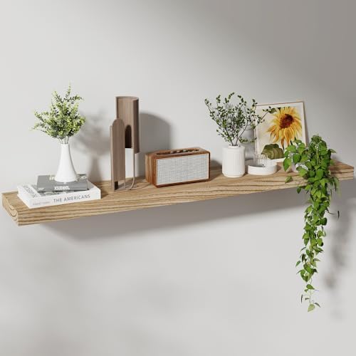 Axeman Floating Shelves, 8 Inch Deep Modern Solid Wood Wall Shelves for Storage, Wall Mounted Display Shelving with Invisible Heavy-Duty Metal Bracket, 48" W x 8" D x 1.6" H, Light Carbonized by Axeman