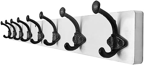 WEBI Rustic Coat Rack Wall Mount,35.43" Long 8 Cast Iron Coat Hooks Wall Mounted,Heavy Duty Wall Coat Hanger Hooks for Hanging Coats,Clothes,Jacket,Black on White by WEBI