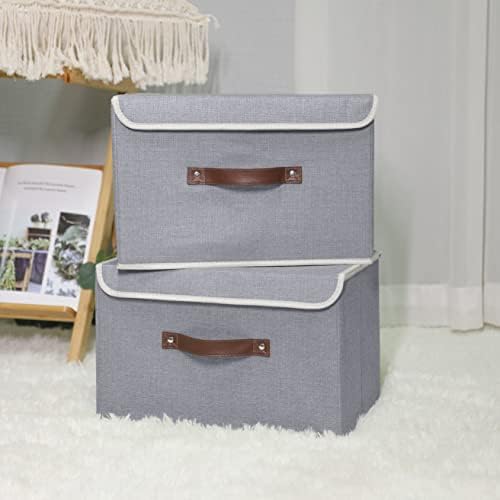 ANMINY Fabric Storage Box Bins with Lids, Gray, 13"x9"x7.9", 4 Pack - Image 2