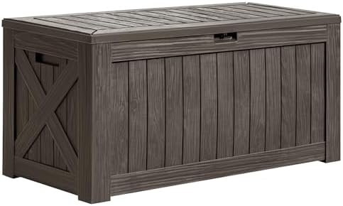 Greesum 120 Gallon Deck Box, Resin Outdoor Storage Container, Brown by BuynowfromGreesum
