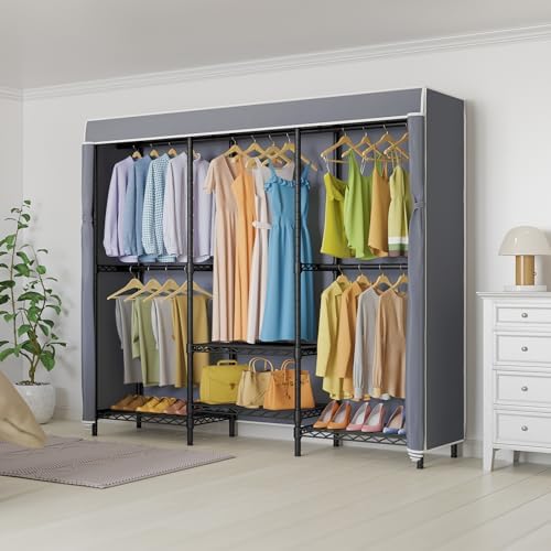 VIPEK V5C SE Covered Garment Rack Heavy Duty Clothes Rack with Cover and Adjustable Shelves, Freestanding Portable Closet Racks Clothes Storage Wardrobe Closets, Black Clothing Racks with Grey Cover - Image 2