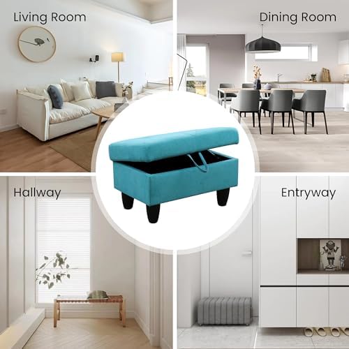 28.5'' Ottoman with Storage, Linen Ottoman Foot Rest for Living Room Upholstered Footstool, Perfect Storage Ottoman Bench Bag Floor Chair for Bedroom or Entryway, Green - Image 4