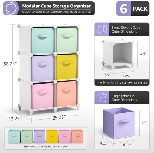Sorbus 6 Cube Storage Organizer with 6 Fabric Bins (White) - Image 3