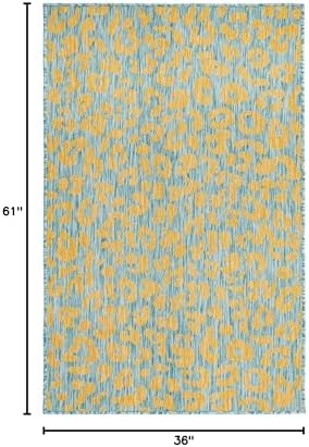Unique Loom Outdoor Safari Collection Area Rug - Leopard (3' x 5' 1" Rectangle, Blue Yellow/ Blue) - Image 2