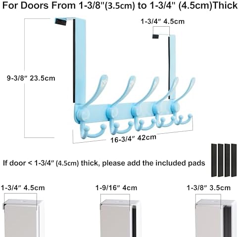 Dseap Over Door Hook 2.0 - Upgraded Version - Simple-Assembly, Strong, Heavy-Duty Stainless Steel 5-Tri-Hook Over The Door Hanger Rack, SimpleStrong Series, Blue, Pack of 2 - Image 3