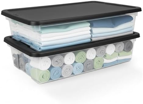 HOMZ 2-Pack Snaplock, Large Clear Plastic Storage Organizer Bins w/Lids, 41 Quart, Gray - Stackable Container Boxes for Bedroom, Bathroom, Garage, and Office Organization by Homz