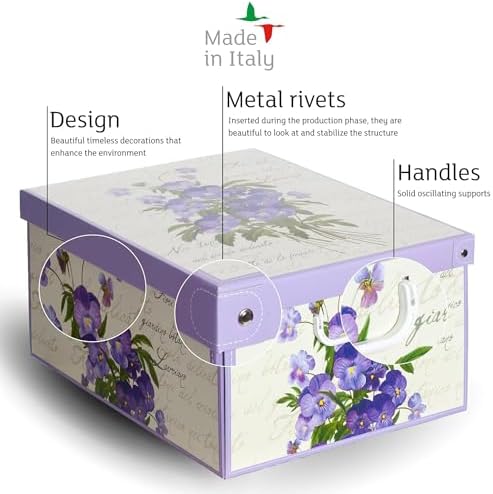 Lavatelli: Storage Box 6 Pack: Large - Flower Mix - Lid & Handles, Decorative Cardboard Organizer, Stack-Fold, Home-Clothes-Linens, 19.7 x 15.4 x 9.4 - Image 3