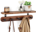 Coat Rack Wall Mount with Shelf, 17" Walnut Wood Wall Shelf with Hooks, Entryway Floating Shelves with 5 Metal Hangers for Coats, Backpacks, Living Room, Bedroom, Bathroom by Homiton