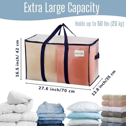 VENO 10 Pack Heavy Duty Moving Bags, Extra Large Storage Bags with Reinforced Handles & Strong Zippers, Foldable & Reusable Moving Box Alternative for Clothes & Dorm Storage - Image 4