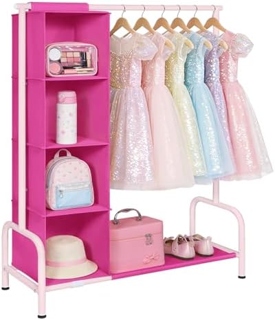 Univivi Kids Clothing Rack with Hanging Organizer, Rose Red and Pink by Univivi