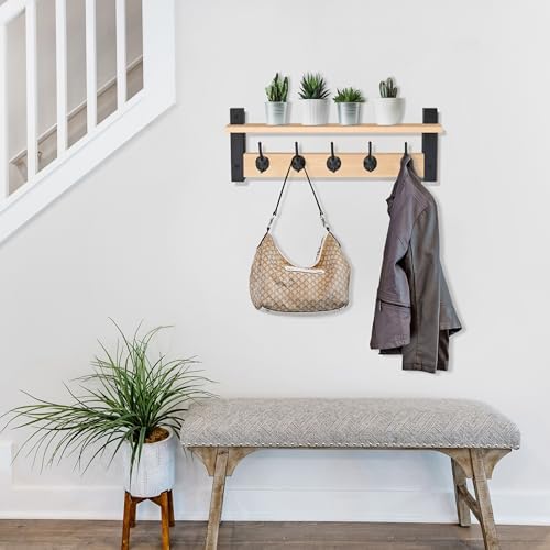 Sorbus Coat Rack Wall Mount with Shelf (Maple Wood, 24 Inch) - Image 2