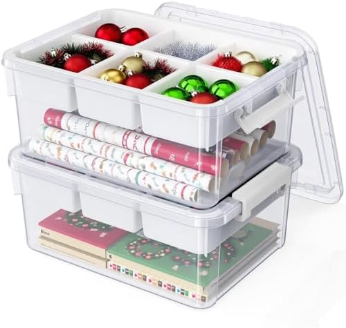 40Qt Plastic Storage Bins with Lids, Clear Latching Organizers Boxes with Removable Trays, Portable Storage Containers, for Holiday Ornaments, Home Organization, 2Pack by HOMETUK