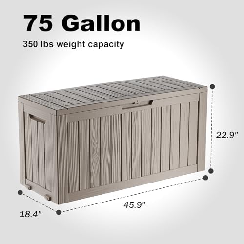 Vixzen 75 Gallon Deck Boxes Outdoor Waterproof, Resin Lockable Storage Box for Patio Cushions Storage Furniture, Garden Tools, Pool Supplies, Weatherproof and UV Resistant (Grey, 75 Gallon) - Image 2