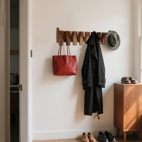 Wooden Coat Rack Hanger Wall Mount with 8 Hooks Wall Mounted Coat Rack Coat Rack Wall Mount Made of Walnut Wood - Image 6