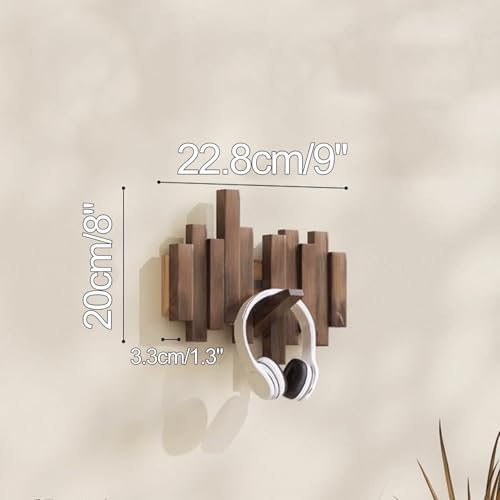 Wooden Coat Hooks Wood Wall Mounted Piano Coat Rack Flip Down Hook Rack Coat Rack Wall MountMulti Functional Space Saving Wall Organizer(Walnut,22.8cm/9") - Image 2