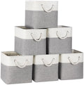 Temary 11 Inch Cube Storage Bins - 6 Pack Foldable Fabric Storage Baskets with Soft Rope Handles, Sturdy Organizer Cubes with Metal Frame for Shelves, Closet, Office & Home Organization (White&Grey) by TEMARY