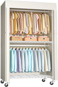 FUTASSI White Clothing Rack with Beige Cover, P1C Rolling Closets by FUTASSI