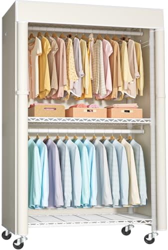 FUTASSI White Clothing Rack with Beige Cover, P1C Rolling Closets by FUTASSI