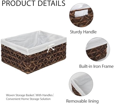Small Wicker Rectangle Basket,Natural Water Hyacinth Baskets Set of 3 - Image 7