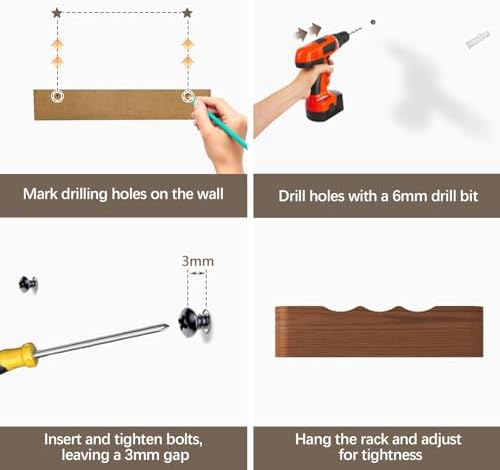 Coat Rack Wall Mount with Hidden Hooks, Wall Hooks with Shelf, Wall Key Holder Mount Wooden Shelf Entryway Hooks for Bedroom Bathroom for Hanging Coats Hats Bags Towels (Walnut Wave-Shape, 5 Hooks) - Image 6