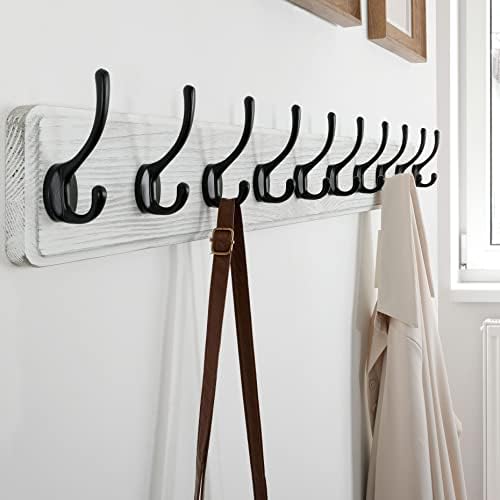 SKOLOO Rustic Wall Mounted Coat Rack, 10 Hooks, 38", Solid Wood, White - Image 4