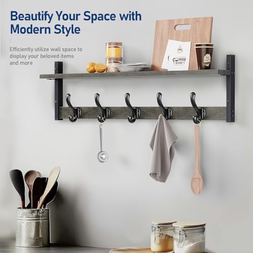Tatub 29" Rustic Coat Rack Wall Mount with Shelf, Entryway Wall Hooks with Shelf, Coat Hangers for Bathroom, Living Room, Bedroom, Dark Grey - Image 5