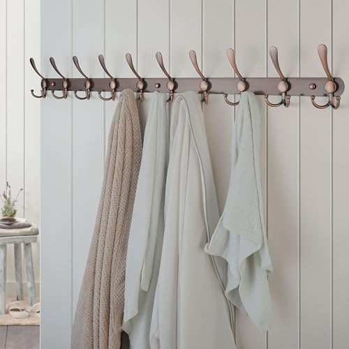 Dseap Coat Rack Wall Mount - 38” Long 10-Tri-Hooks Heavy Duty Coat Hanger Rail Wall Hooks for Hanging Coats Hats Clothing Clothes Purse Mudroom Entryway, Antique Copper - Image 5