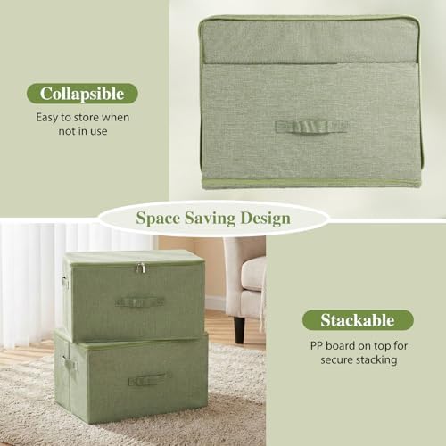 ANMINY Fabric Storage Bins with Zipper Lids, 20"x15"x12", Green, 2 PCS - Image 5