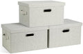 Graciadeco Medium 15" 21 Quart Collapsible Stackable Storage Bins with Lids, 3 Packs Beige Foldable Fabric Closet Boxes Heavy-duty Linen Cube Baskets Container for Bedroom Office (15 x 11 x 8) by GraciadecoStorage