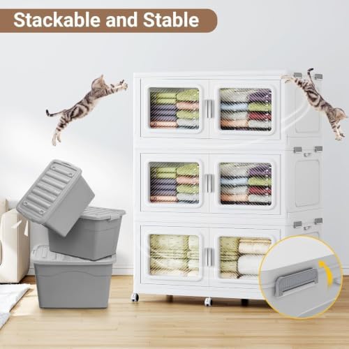 BROVIEW 1200 Qt/300 Gal Stackable Storage Bins with Lids, 4 Pack, White - Image 4