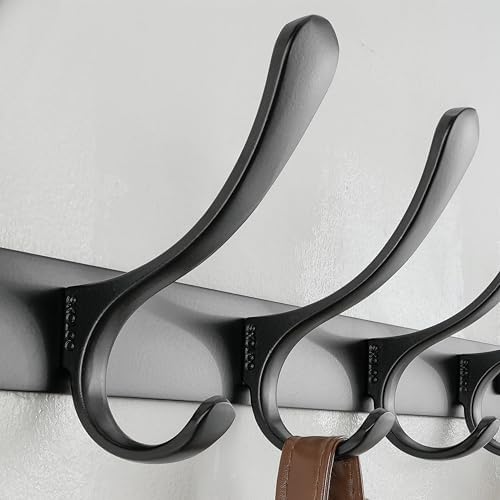 SKOLOO Coat Rack Wall Mounted - 10 Hooks, Pack of 2, Heavy Duty, Stainless Steel, Metal Wall Hanger, Sturdy Coat Hooks for Hanging Coats, Jacket, Clothes, Hat, Black - Image 4