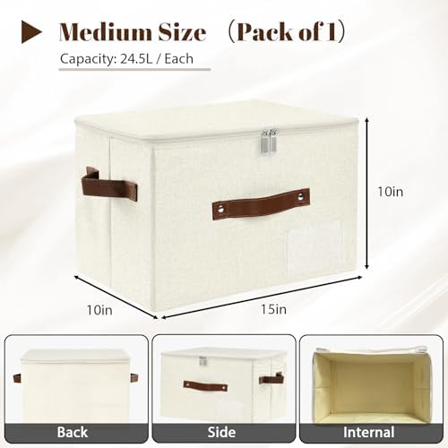 ANMINY Storage Box Fabric Bins with Zipper Lid, 15"x10"x10" Beige 3PCS - Image 6