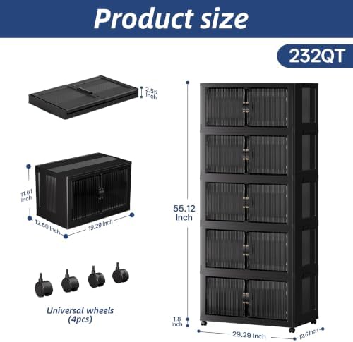 SAILUN Stackable Storage Bins with Lid, 232QT 5 Pack Black - Image 2